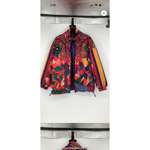 FARM RIO Crochet Patchwork Print Reversible Oversize Puffer Jacket Size Medium - Picture 3 of 16